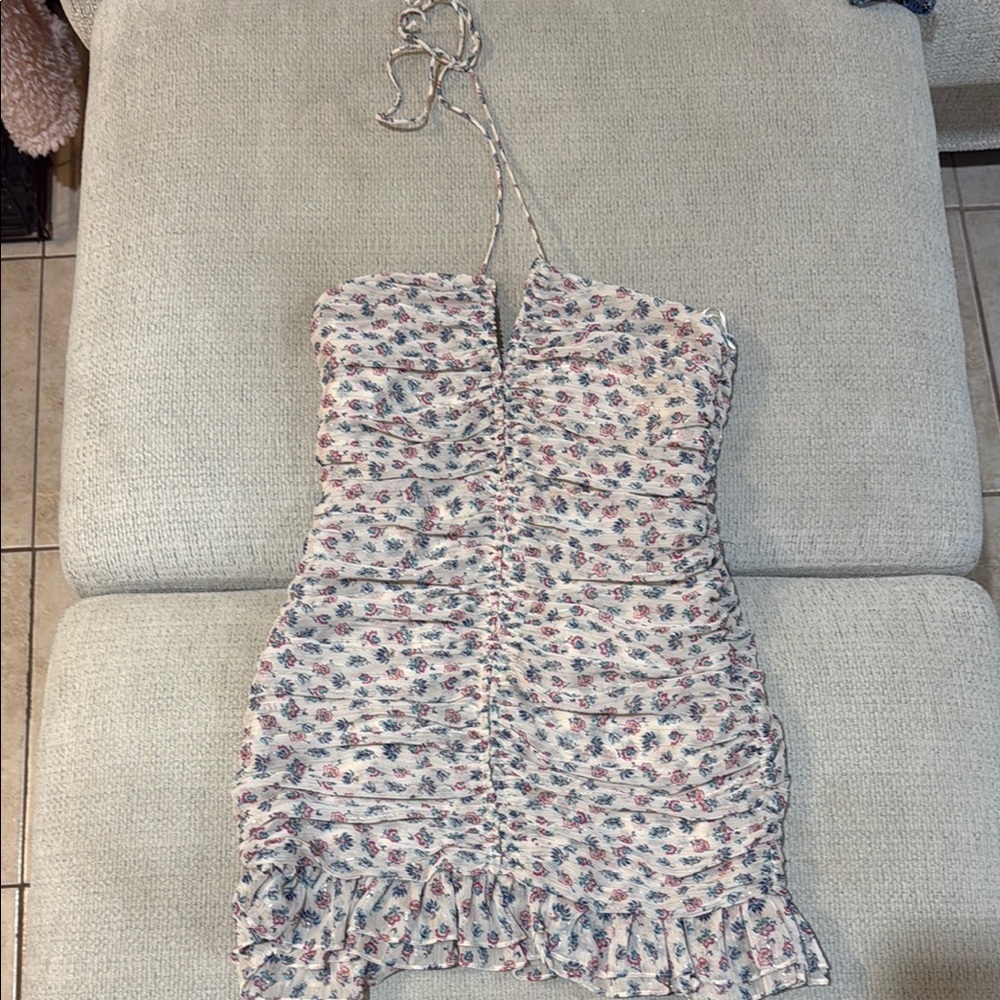 ZARA Floral Ruched Mini Dress